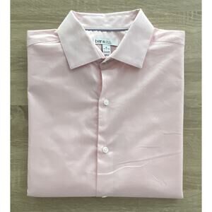Bar III Men's Medium 15-15.5 Chambray Dress Shirt Slim Fit Stretch Pink NEW